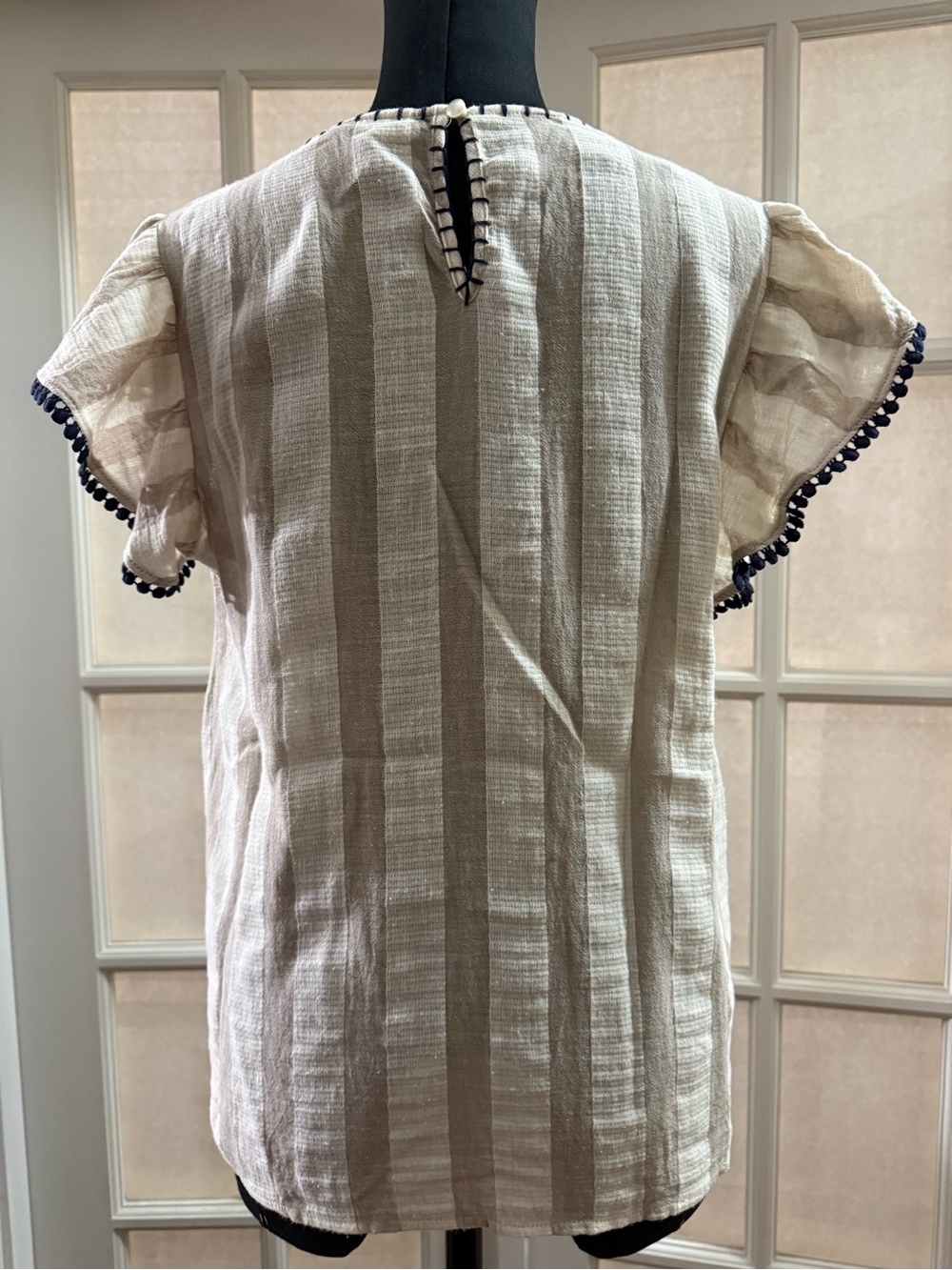 THML Cream Top with Orange Floral Embroidery and Navy Stitching - Picture 3 of 6